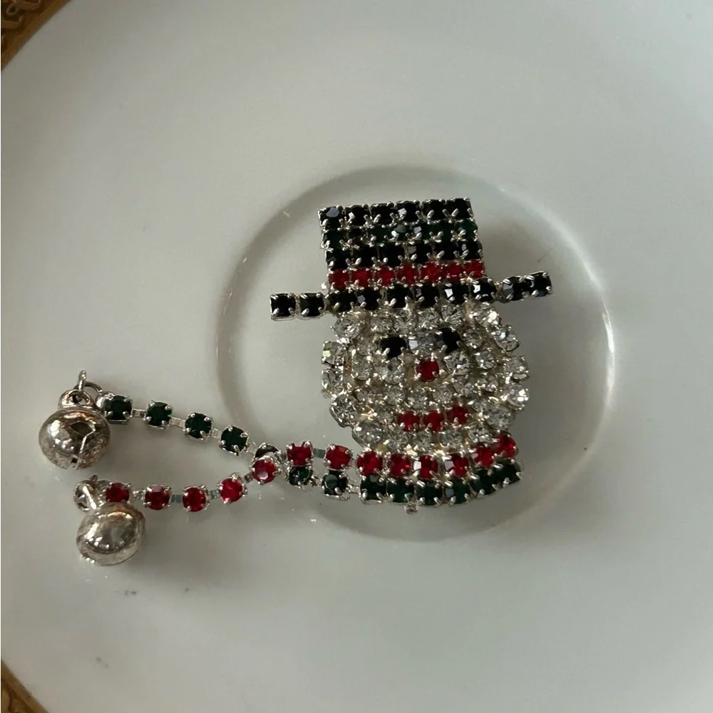 Vintage Rhinestone Snowman Brooch